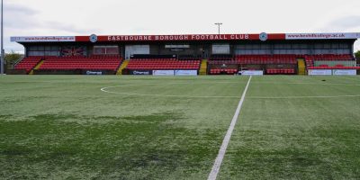 A general view of the stadium before the National League South match between Eastbourne Borough and Torquay United at Priory Lane, Eastbourne on 19 October 2024. Photo: Alan Stanford/PPAUK