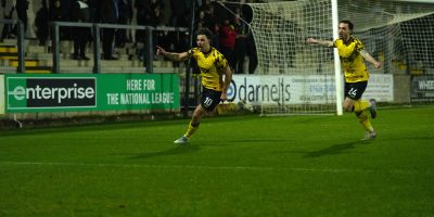 Goal celebrations for Callum Dolan of Torquay United during the National League South match between Torquay United and Dorking Wanderers at Plainmoor, Torquay on 24 March 2026 (Photo: Rachel Le Poidevin/PPAUK)