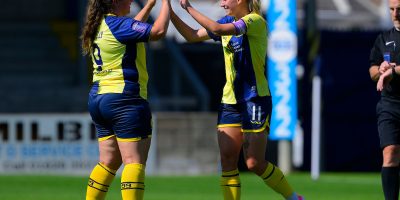 Goal celebrations for Beth Everson of Torquay United Women during the FA Womens National League Division 1 South West match between Torquay United Women and Ascot United Women at Plainmoor, Torquay on Sunday 23rd August 2026 - PHOTO: Frankie OKeeffe/PPAUK