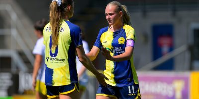 Goal celebrations for Beth Everson of Torquay United Women during the FA Womens National League Division 1 South West match between Torquay United Women and Ascot United Women at Plainmoor, Torquay on Sunday 23rd August 2026 - PHOTO: Frankie OKeeffe/PPAUK