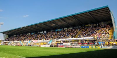 Torquay United supporters at a packed Plainmoor during the National League South Play-Off Semi-Final match between Torquay United and Boreham Wood at Plainmoor, Torquay on Saturday 3rd May 2025 - PHOTO: Frankie OKeeffe/PPAUK