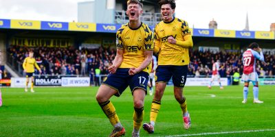 Goal celebrations for Sonny Fish of Torquay United during the National League South match between Torquay United and Chesham United at Plainmoor, Torquay on Saturday 14th March 2026 - PHOTO: Frankie OKeeffe/PPAUK