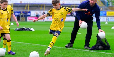Match day mascots during the National League South Semi Final match between Torquay United and Dorking Wanderers at Plainmoor, Torquay on 2 May 2026 (Photo: Frankie OKeeffe/PPAUK)