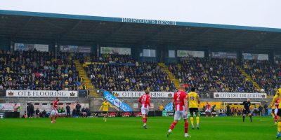 Torquay United fans at a packed Plainmoor during the National League South Semi Final match between Torquay United and Dorking Wanderers at Plainmoor, Torquay on 2 May 2026 (Photo: Frankie OKeeffe/PPAUK)