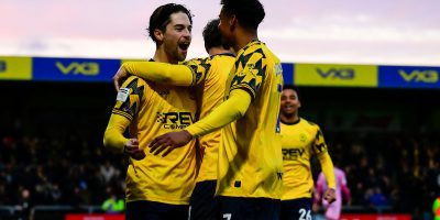 Goal celebrations for Jordan Young of Torquay United during the National League South match between Torquay United and Eastbourne Borough at Plainmoor, Torquay on Saturday 22nd November 2025 - PHOTO: Frankie OKeeffe/PPAUK