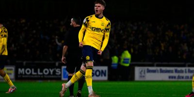 Goal celebrations for Kieran Wilson of Torquay United during the National League South match between Torquay United and Farnborough at Plainmoor, Torquay on Tuesday 3rd March 2026 - PHOTO: Frankie OKeeffe/PPAUK