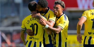 Goal celebrations for Deon Moore of Torquay United during the National League South match between Torquay United and Folkestone Invicta at Plainmoor, Torquay on Saturday 5th September 2026 - PHOTO: Frankie OKeeffe/PPAUK
