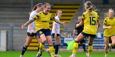 Goal celebrations for Anthea Kaptein of Torquay United Women during the Shield Services Group South West Regional Womens Football League match between Torquay United Women and Gloucester City Women at Plainmoor, Torquay on 26 April 2026 - PHOTO: Frankie OKeeffe/PPAUK