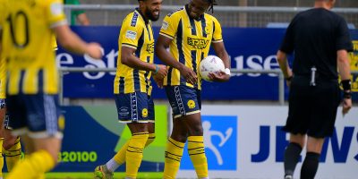 Goal celebrations for Deon Moore of Torquay United during the National League South match between Torquay United and Horsham at Plainmoor, Torquay on Saturday 8th August 2026 - PHOTO: Frankie OKeeffe/PPAUK