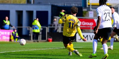 Goal celebrations for Dylan Morgan of Torquay United during the National League South match between Torquay United and Horsham at Plainmoor, Torquay on Saturday 28th March 2026 - PHOTO: Frankie OKeeffe/PPAUK