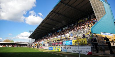 Torquay United fans at a packed Plainmoor Stadium during the National League South match between Torquay United and Weymouth at Plainmoor, Torquay on Monday 21st April 2025 - PHOTO: Frankie OKeeffe/PPAUK