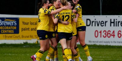 Torquay United Womens goal celebration to level the score during the South West Regional Women's Football League match between Torquay United Women and Forest Green Rovers Women  at The Rec, Newton Abbot on 22 March 2026 (Photo: George Manning/PPAUK)