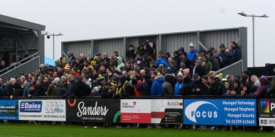 Torquay United fans during the National League South match between Truro City and Torquay United at Truro Sports Hub, Truro on Friday 18th April 2025 - PHOTO: Frankie OKeeffe/PPAUK