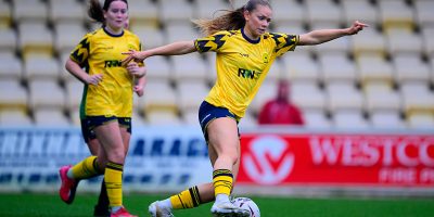 Matilda Franchi of Torquay United Women on the break during the South West Regional Womens Premier League match between Torquay United Women and Pucklechurch Sports Ladies at Plainmoor, Torquay, 12th October 2025 - PHOTO: Phil Mingo/PPAUK