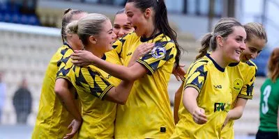 Goal celebrations for Roxy Thomas of Torquay United Women to take the lead during the South West Regional Womens Premier League match between Torquay United Women and Pucklechurch Sports Ladies at Plainmoor, Torquay, 12th October 2025 - PHOTO: Phil Mingo/PPAUK