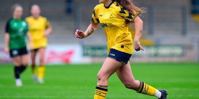 Sasha Mole of Torquay United Women on the break during the South West Regional Womens Premier League match between Torquay United Women and Pucklechurch Sports Ladies at Plainmoor, Torquay, 12th October 2025 - PHOTO: Phil Mingo/PPAUK